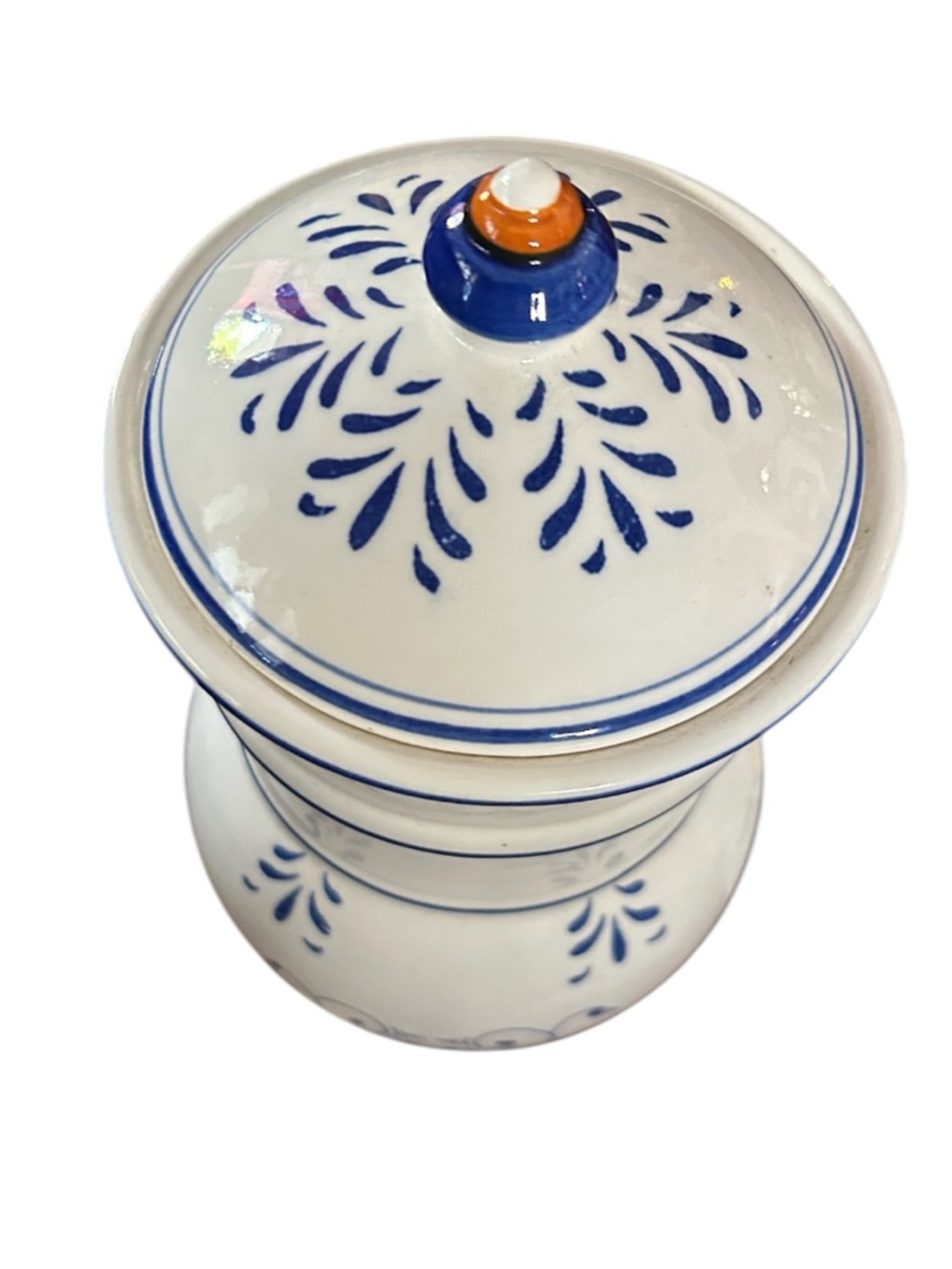 Vintage Cookie Jar with Blue & Orange Floral Design - Picture 5 of 6